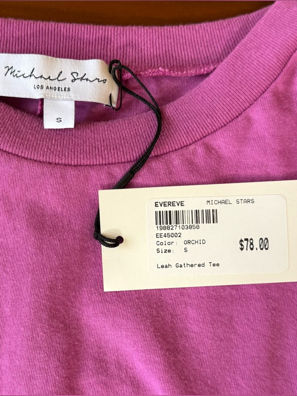 NWT Evereve Leah Gathered Tee by Michael Stars in Orchid - Picture 3 of 10